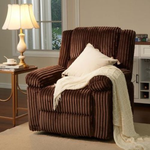 Corduroy Recliner Chair w/ Handle & Pillow Top Arms - 400LB Capacity Manual Recliner, Thick Padding & Side Pocket for Home
