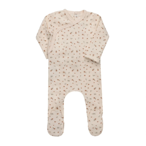 Baby Girl Footie – Ivory Pink – Floral Rib