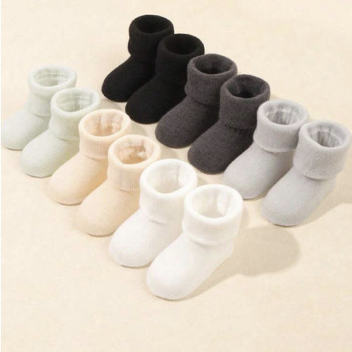 6 Pairs/Set Newborn Solid Color Cuffed Baby Socks For Autumn/Winter