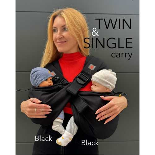 Twin and Single hip carrier, Twins baby carrier, for baby’s and toddler twin, Can be used separately, Cotton Black twin carrier