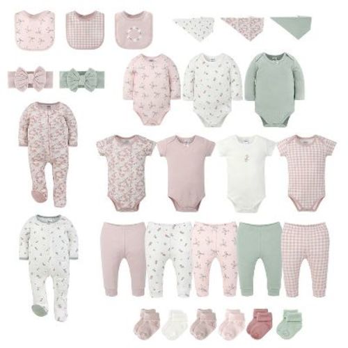 The Peanutshell 28-Piece Baby Layette Clothing Gift Set for Girls, Cottage Floral, 0-3 Months