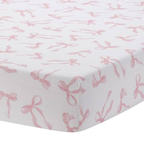 Lambs & Ivy Coquette Bows Aesthetic Pink Cotton Baby Fitted Crib/Toddler Sheet