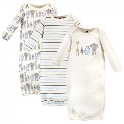 Hudson Baby Infant Boy Cotton Long-Sleeve Gowns 3pk, Royal Safari, Preemie