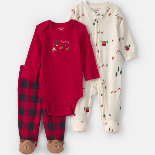 Baby Boy 3-Piece 'Dreaming Of Santa' Buffalo Check Christmas Outfit Set | Carter’s Oshkosh Canada