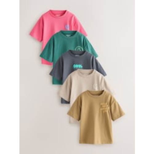 Buy Green/Charcoal/Stone/Pink/Brown Small Short Sleeve Graphic T-Shirts 5 Pack (3mths-7yrs) from Next USA