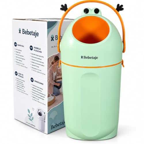 Bebetaje Diaper Pail with Odor Control, Uses Regular Trash Bags, Green | Baby Diaper Trash Can with Tilting Handle, Fits Standard 15 L Bags, No Special Refills Required