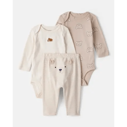 Baby Boy 3-Piece Bear Print Long-Sleeve Bodysuit & Pant Set - Brown/White | Carter's