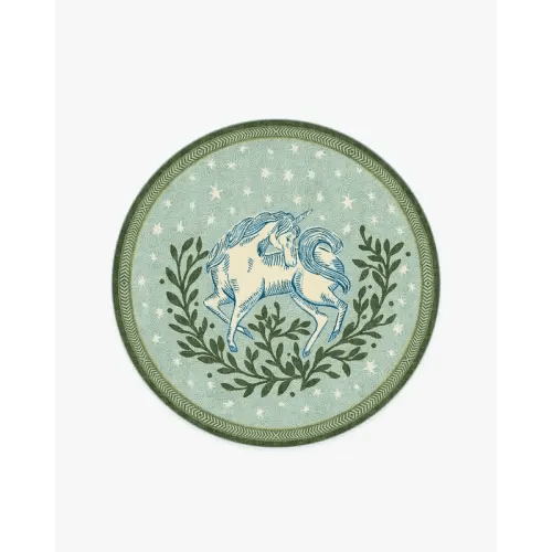 Woodland Wanderer Unicorn Green Flatwoven Rug | Ruggable