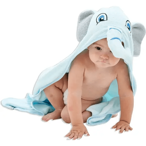 HIPHOP PANDA Hooded Towel - Rayon Made from Bamboo, Bath Towel with Bear Ears for Newborn, Babie, Toddler, Infant - Absorbent Large Baby Towel - Blue Elephant, 30 x 30 Inch