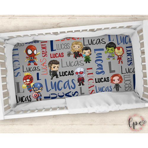 Personalized Superhero Crib Sheet - Personalized Crib Sheet - Personalized Super Hero Baby Fitted Crib Sheet - Custom Baby Crib Sheet