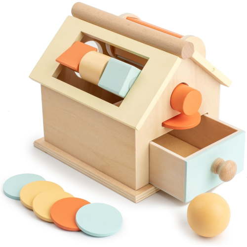 BUSY EDITION Wooden Toys Montessori Shape Learning & Education Toys Coin & Ball Drop Box Infant 6-12 Months