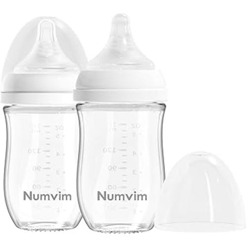 Natural Glass Baby Bottle Gentle & Extra Slow Flow, Newborn Breastfeeding Bottle with Anti Colic Nipple for 0 Months Babies, Includes S Nipples, (5Oz, 2 Packs)