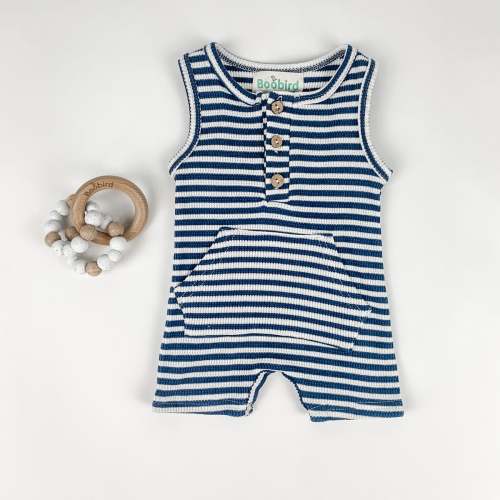 Waffle Tank Romper - Navy Stripe