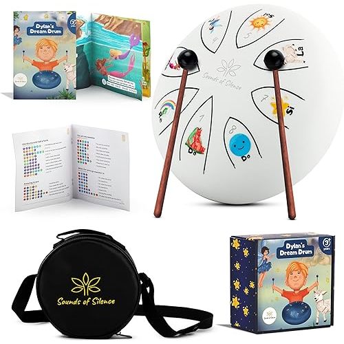 Steel Tongue Drum With Songbook And Bedtime Story - Kids Musical Instruments - Musical toys for toddlers, Dylan's Dream Drum 3 In 1 Handpan drum, 6 Inch 8 notes, Diatonic