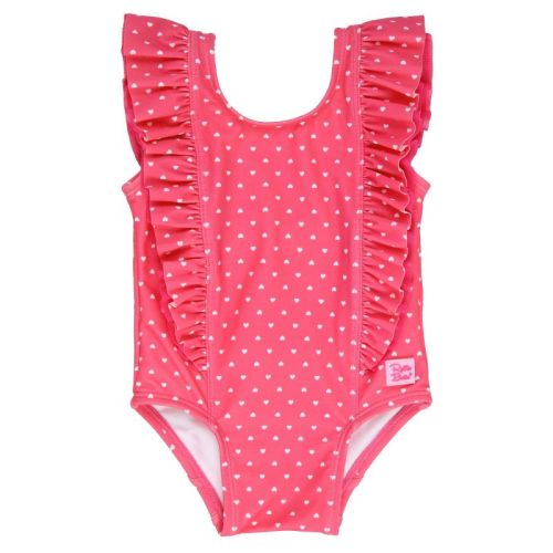 RuffleButts Baby Girls Waterfall One Piece Swimsuit - Hot Pink Hearts, Size: 6-12m
