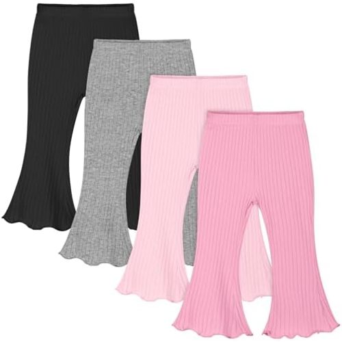 Resinta 4 Packs Baby Girl Flare Pants Solid Toddler Bell Bottoms Trousers Cotton Ribbed Ruffle Pants
