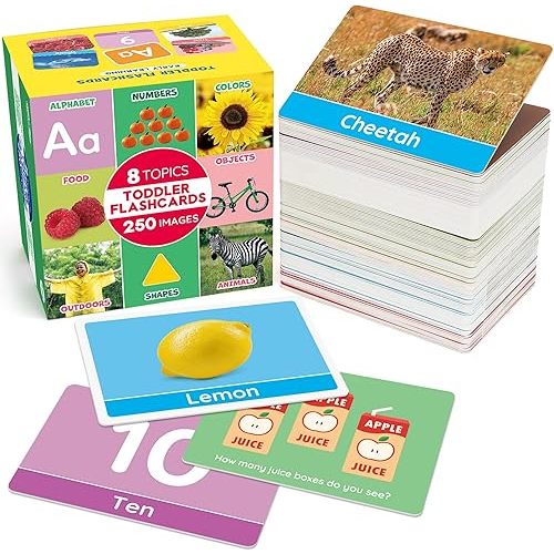 BenBen Flash Cards for Toddlers, 250 Images, Extra Thick Double-Sided Educational Flashcards, Alphabet, Number, Animal, Shape, Color, Preschool Learning Activities, Gift for Kids 1 2 3 4 Years