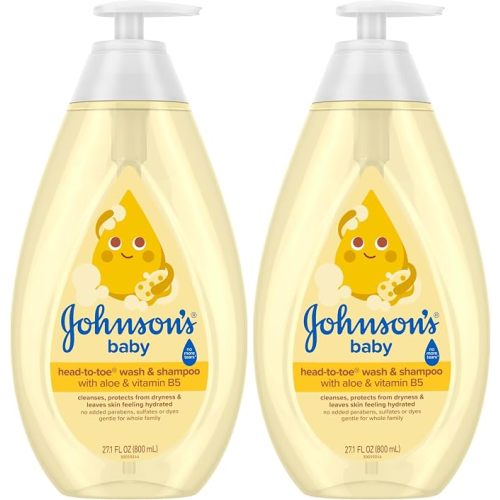 Johnson's Baby Head-To-Toe 2 in 1 Tear Free Wash & Shampoo with Aloe Vera and Vitamin B5, Safe and Gentle for Newborns and Delicate Skin, Hypoallergenic and pH Balanced, 27.1 Fl Oz