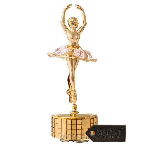 matashi 24k gold plated ballet dancer wind-up music box memory | 24k gold plated home or bedroom dcor | best gift for girl, women, wife, mom on valentine's day, birthday, mother's day, anniversary