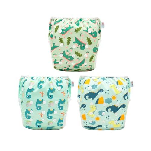 ALVABABY Swim Diapers 3pcs Baby & Toddler Snap One Size Reusable Adjustable Baby Boys' Swim Diapers for Swimming Lessons 3SWY78