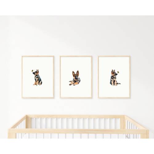 Puppy Nursery Print Dog Wall Art German Shepherd Dog Print for Kid Room Nursery Wall Art Printable Wall Art Set of 3 Gift for Dog Lover