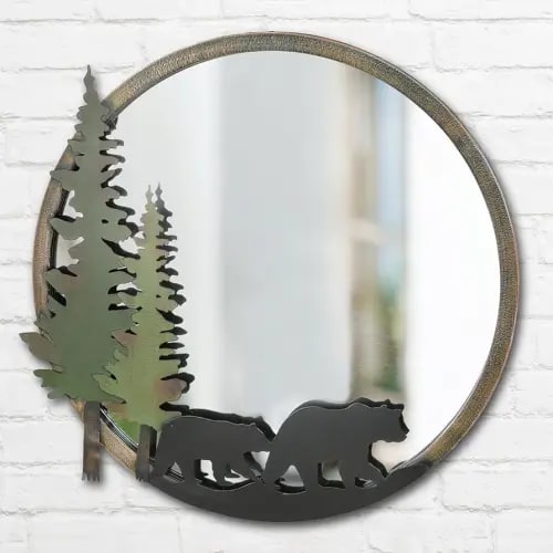 BLACK FOREST DECOR Bear Trail Round Wall Mirror