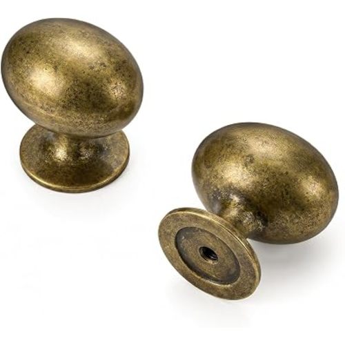 homdiy Solid Antique Brass Cabinet Knobs, 15 Pack 1-5/16 inch Oval Drawer Handles, Smooth Edge, Screws Included, Heavy Duty, Modern Kitchen Cabinet Hardware for Cupboard Dresser Closet