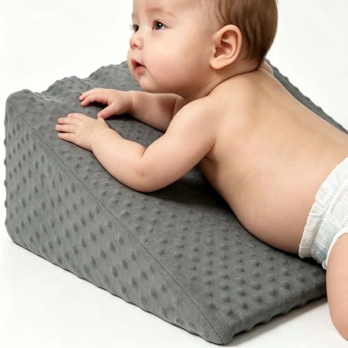 Bolobaby Tummy Time Prop Pillow for Infant, Baby Wedge Pillow | Baby Colic & Gas Relief, High Desity Foam Elevated Tummy Time Support Pillow, Soft Short Plush Cover