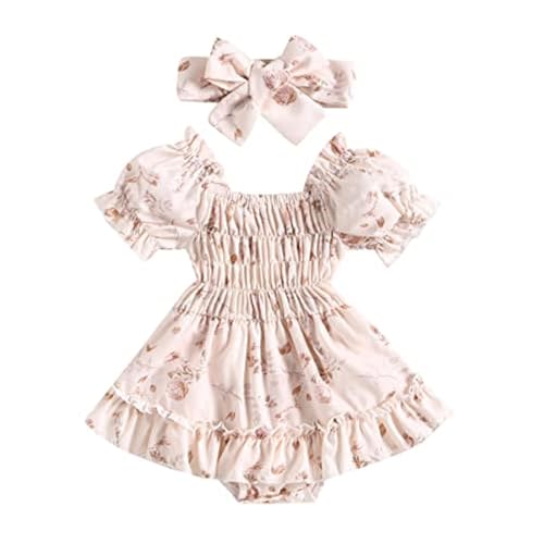 YINGISFITM Infant Baby Girl Long Sleeve Bubble Romper Ruffled Dress Cow Print Onesie Summer Dresses Cute Clothes