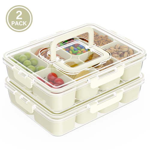 Foukus 2 Pack Snackle Box, 8 Compartment Food Tray Organizer with Lid, Portable Clear Container