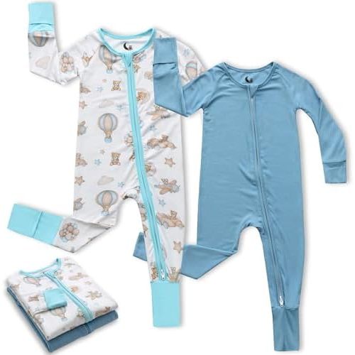 Bamboo Viscose Baby Pajamas 2 Way Zip for Diaper Change 0 to 24 Month Soft Stretchy Sleeper 2 Pack