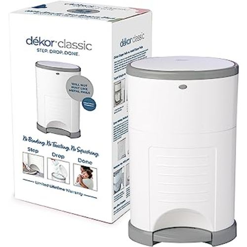 Diaper Dekor Classic Hands-Free Diaper Pail | White | Easiest to Use | Just Step – Drop – Done | Doesn’t Absorb Odors | 20 Second Bag Change | Most Economical Refill System