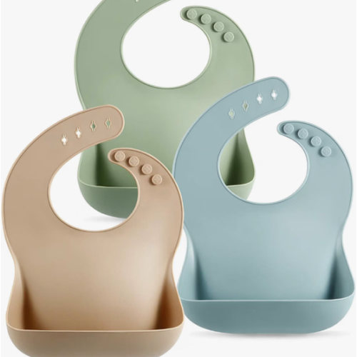 PandaEar Set of 3 Cute Silicone Baby Bibs for Babies & Toddlers (10-72 Months) Waterproof, Soft, Unisex, Non Messy