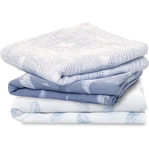 aden + anais Boutique Musy Squares, 100% Organic Cotton Muslin, Lightweight and Beathable Diaper Bag Essential, 3 Pack, Oceanic