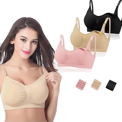 3 Pack Full Cup Maternity Bras, Seamless Nursing Bras for Breastfeeding with Extra Bra Extenders Nursing Bralette