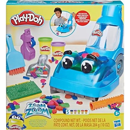 Play-Doh Zoom Zoom Vacuum Cleaner Toy, 6 Accessories & 5 Cans of Assort. Colors, Cleaning Toys for Kids, Back to School Classroom Supplies, Preschool Toys, Ages 3+