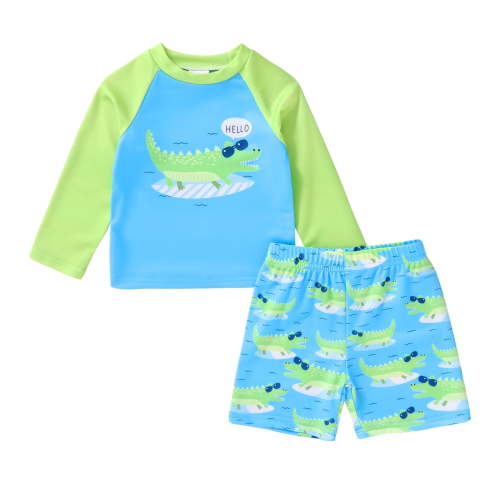 Younger Tree Toddler Baby Boys Swimsuits Trunk Rashguard Long Sleeve Top Shorts Two Pieces Bathing Suit Swimwear Outfit for 6-9 Months