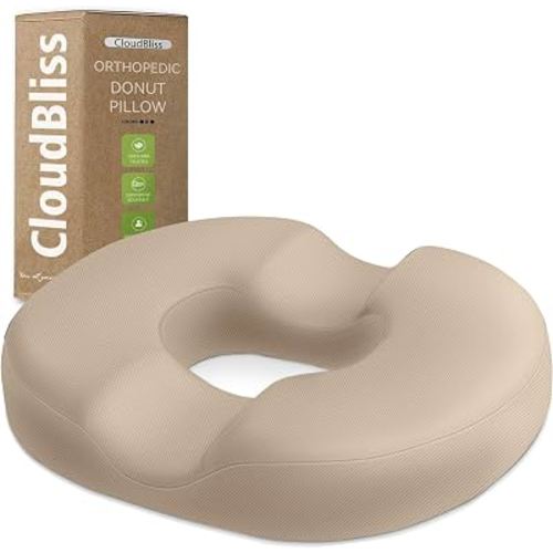 CloudBliss Donut Pillow Stadium Seat Cushion for Tailbone Pain Relief and Hemorrhoids, Memory Foam Seat Chair Cushion, Portable Seat Cushions for Bleachers, Car, Home & Office