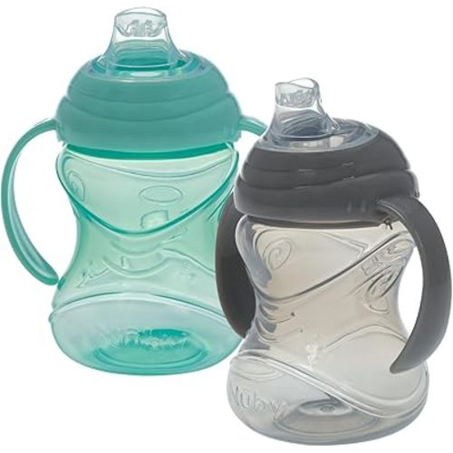 Nuby Clik-It No-Spill Soft Spout Training Sippy Cup with Handles - (2-Pack) 10 Oz - 4+ Months - Neutral