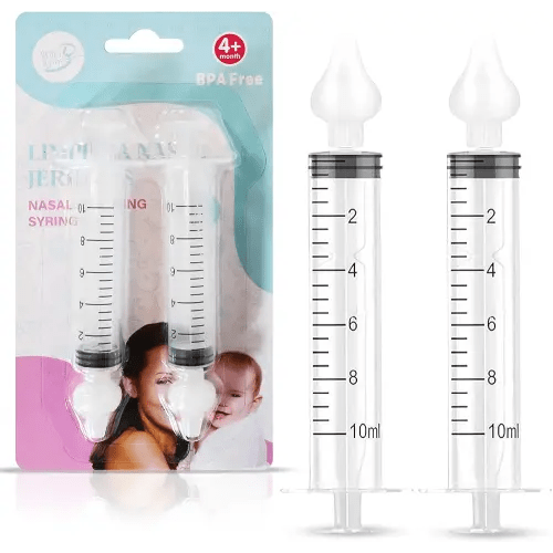 Bluet B - Baby Nasal Syringe (2-Pack) - Safe Silicone Nasal Aspirator for Newborn - Infant Mucus Removal - 10ml Nose Cleaner Syringe for Baby - Toddler Congestion Relief - Reusable Tips - White