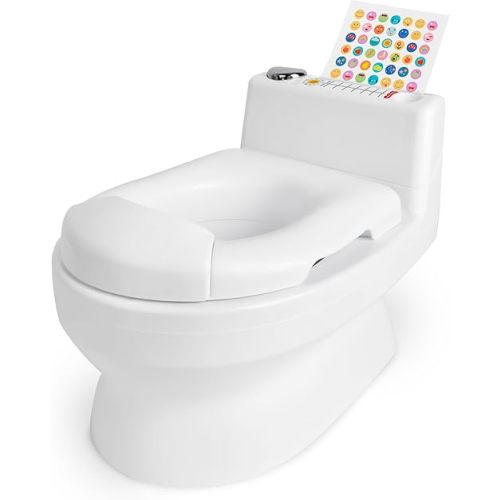 Fisher-Price™ 2-N-1 Potty Trainer with Flushing Sounds, Chart & Storage – White Floor Potty Chair with Splash Guard, Removable Ring & Bowl, Patented Snap Safe Ring Technology
