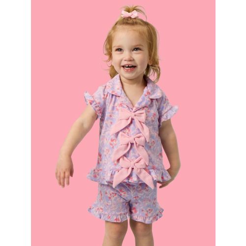 Short Sleeve Bow Ruffle Pajama Set