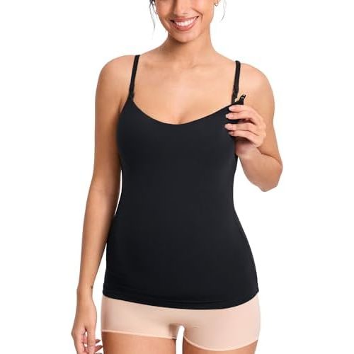 MOMANDA Nursing Tank Tops for Breastfeeding Seamless One-piece Fixed Cup Maternity Cami with Adjustable Straps
