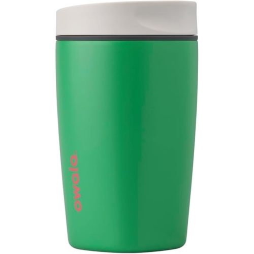 Owala SmoothSip Slider Insulated Stainless Steel Coffee Tumbler, Reusable Iced Coffee Cup, Hot Coffee Travel Mug, BPA Free 12 oz, Grey/Green (Sour Apple)
