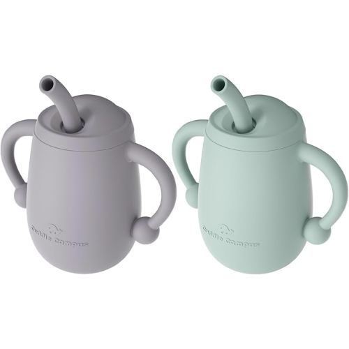 Cuddle Campus Pack of 2 Silicone Baby Training Cup, Shatterproof Toddler Sippy Cups with Straw, Open Cup for Baby, 6+ Months 4 Oz