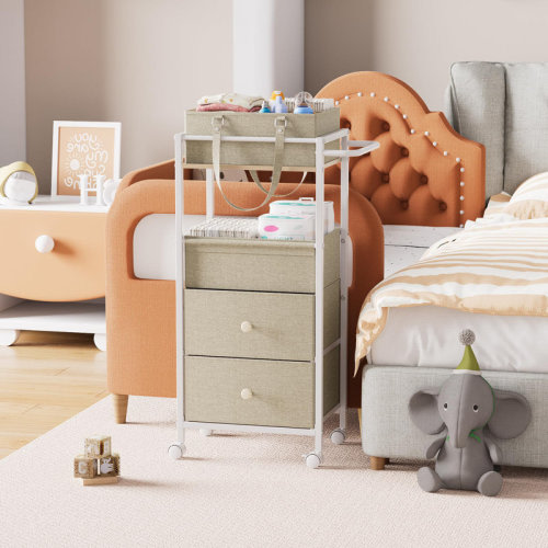 BOJUNTAN 3in1 Rolling Storage Cart With Wheels, Removable Diaper Caddy, Detachable Dividers | Wayfair
