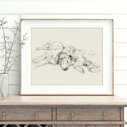 Golden Retriever Art Print: Antique Style Dog Sketch, Ethan Harper