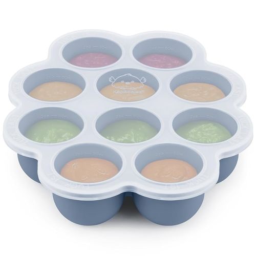 KeaBabies Silicone Food Freezer Trays with Lid, 2oz x 10 Pods Baby Food Storage Containers, Easy Puree Meal Prep, Breast Milk Silicone Freezer Molds, Dishwasher, Microwave Safe, BPA-Free (Slate)