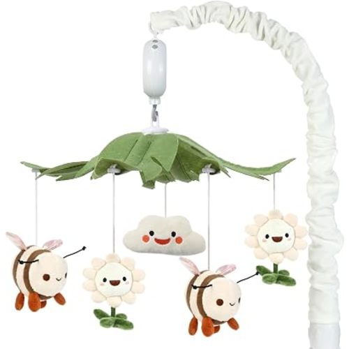 JOLLITO Baby Crib Mobile with Music, Gender Neutral Rotating Nursery Mobile for Crib Bassinet, 12 Soothing Lullabies & Detachable Plush Animal Toys, Nature Theme Newborn Essentials Gift