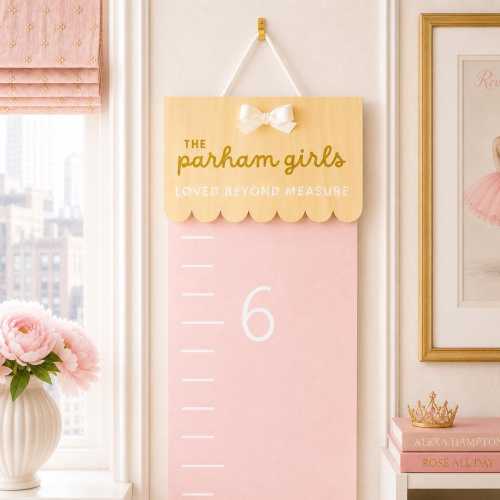 Loved Beyond Measure Growth Chart Wall Mounted Height Measurer Kids Height Canvas Growth Chart Girl Room Fabric Scalloped Growth Chart Pink